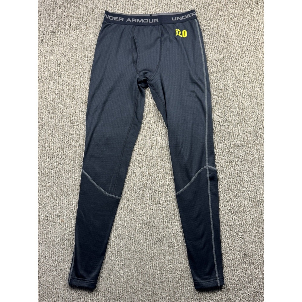 Under Armour Mens M Fitted 2.0 Base Thermal Pants Waffle Fleece Black